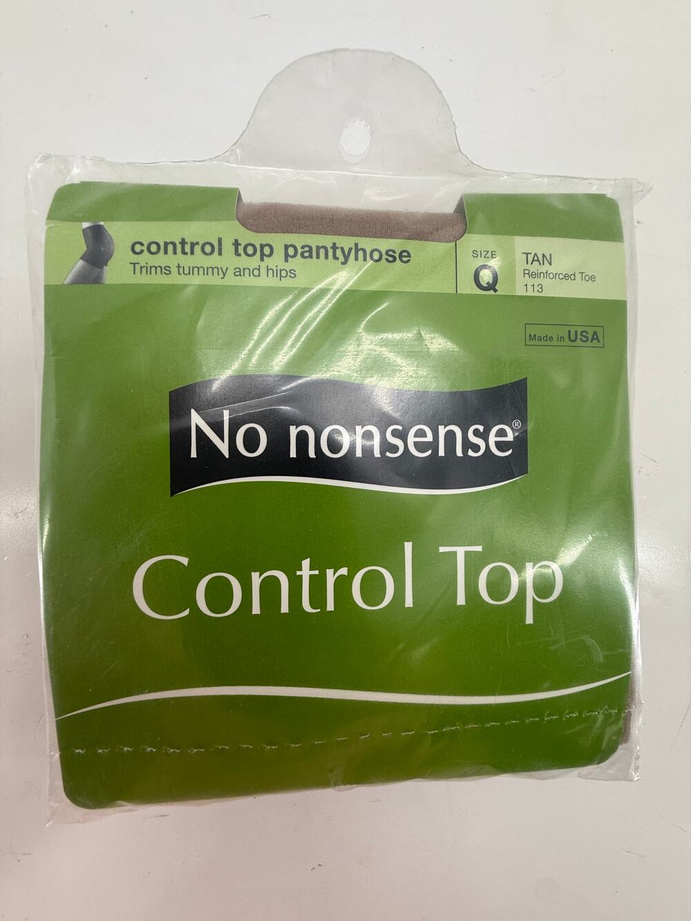 No Nonsense Control Top Pantyhose Tan Reinforced Toe New Old Stock Size Q